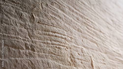 Close up of textured ancient wall surface with subtle horizontal grooves and soft mineral tones under warm lighting