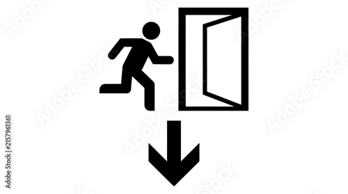 Emergency Exit Sign Icon Silhouette with Down Arrow