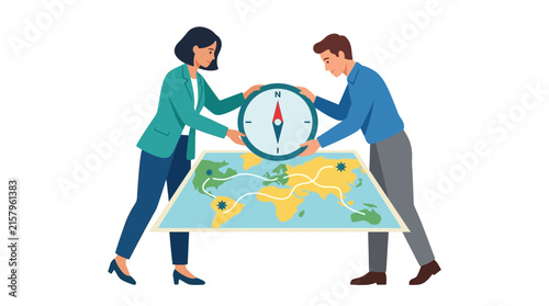 Diverse Team Collaborating on Global Navigation and Strategic Project Planning