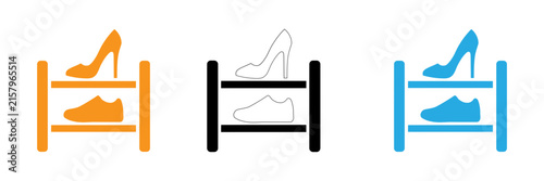Canvas Print Three variations of a high heel and loafer shoe framed by a simple chair