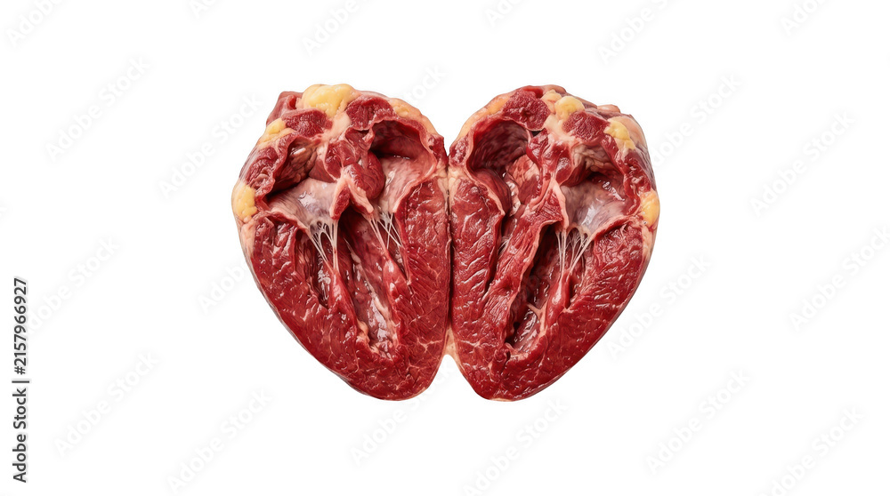 Obraz premium Raw beef heart cut in half isolated on transparent background