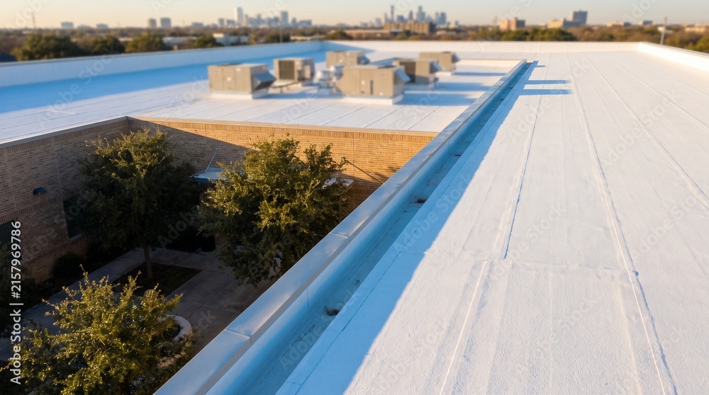 Fototapeta premium Finished cool roof tops a community health center in summer