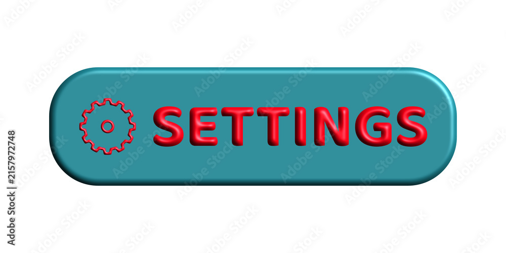 Fototapeta premium A blue rounded button with red settings text and a gear icon for website user interface design transparent background