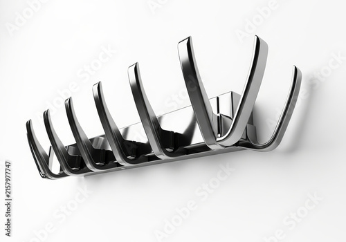Modern Stainless Steel Wall Mounted Coat Rack Hooks on White Background.