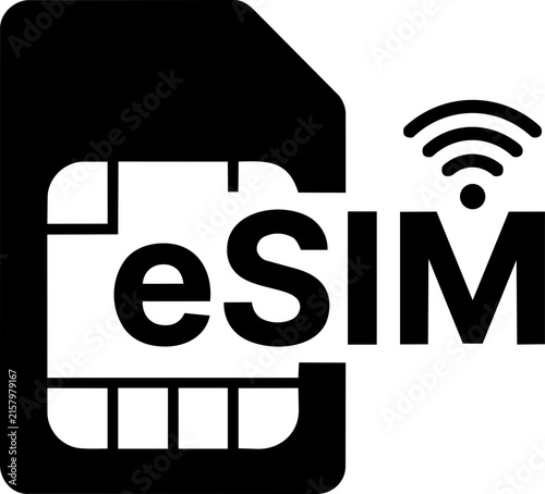 eSIM Digital SIM Card Icon, Embedded Mobile Network Technology Symbol for Smartphone Connectivity, Wireless Communication, Cellular Data and Telecom Concept