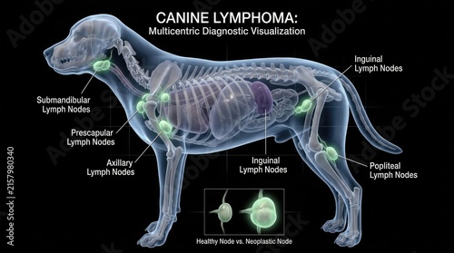 Canine Lymphoma Diagnostic Visualization Showing Dog Anatomy and Major Lymph Node Locations