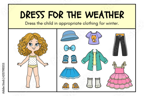 Fotografía Dress the child in appropriate clothing for winter educational game