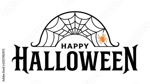 Vintage halloween lettering with a spooky spiderweb and a glowing pumpkin illustration
