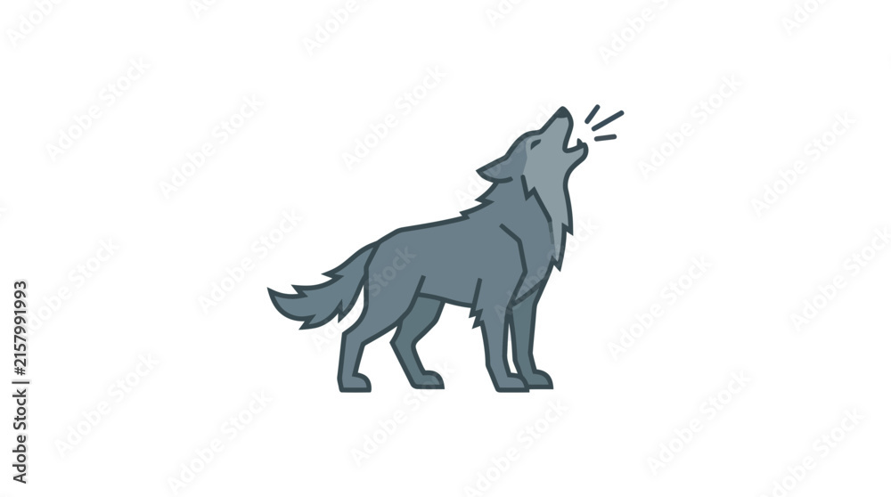 Fototapeta premium Stylized grey wolf howling silhouette icon.
