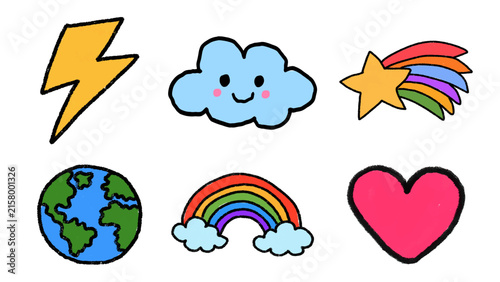 Cute Colorful Nature and Space Hand-Drawn Doodle Vector Set