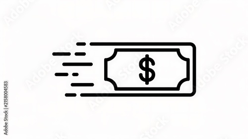 Fast moving dollar bill icon with motion speed lines