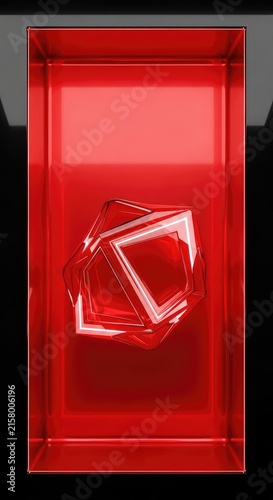 A polished metallic red background featuring a sleek black border and glossy reflective surfaces for a modern futuristic digital layout, black, industrial, metallic
