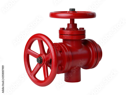 Red industrial metal gate valve isolated on transparent or white background, png