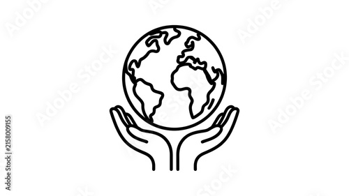 Human hands holding a planet earth globe icon