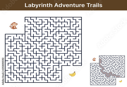 Cartoon maze with monkey and banana for kids' adventure games  