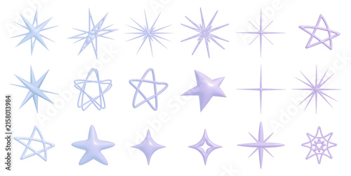 light icon, 3d sparkle, geometric star icon in penrose wireframe style, design asset collection, sharp light-burst shape, plump star, unique star design, light shape, set of star shapes, purple