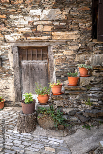 Staircase flower pots in the picturesque village of Peñalba de Santiago, León, Spain