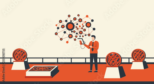 Business analytics flat vector concept with person examining charts
