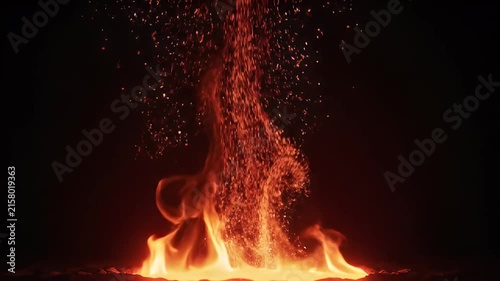 Fiery Lava Eruption Spewing Molten Rock and Sparks into Darkness