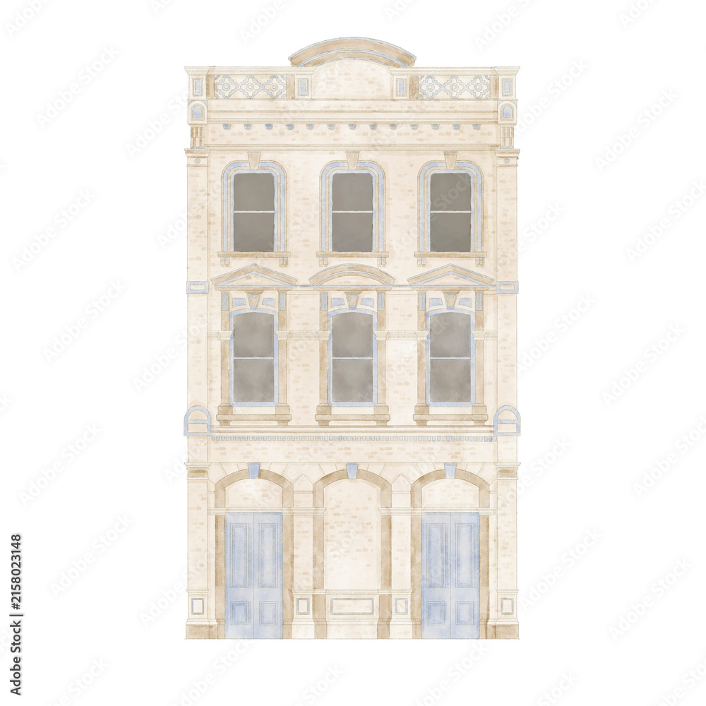 Fototapeta premium Watercolor hand drawn vintage building