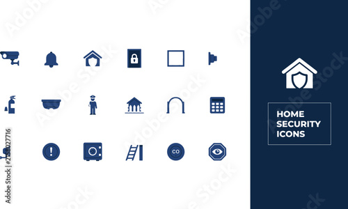 Comprehensive Set of Home Security and Surveillance System Vector Icons for Property Protection and Safety Monitoring