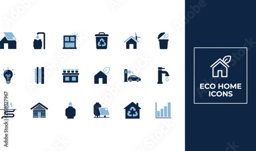 Eco Home Icons for Sustainable Living and Green Energy Solutions