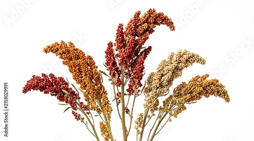 Colorful quinoa seed heads isolated on white background