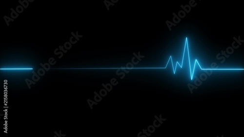 Glowing red neon heart pulsating with electrocardiogram line on dark grid background medical cardiology health 4K HD video..