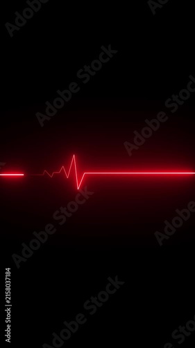 Glowing red neon heart pulsating with electrocardiogram line on dark grid background medical cardiology health 4K HD video..