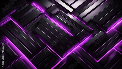 abstract black geometric background with neon lines dark 3d polygon structure with purple glow