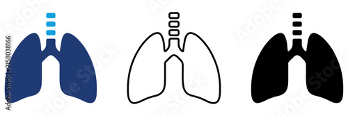Multicolor Lungs Icon Set with Filled and Outline Styles for Respiratory Health Medical Anatomy Pulmonary Care Healthcare and Human Organs Isolated on Transparent Background
