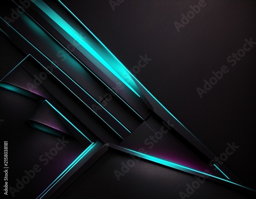 abstract black geometric background with teal lines dark 3d polygon pattern with purple glow