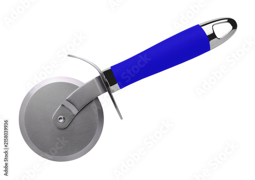 Obraz na płótnie Pizza cutter wheel with blue handle kitchen utensil cooking.