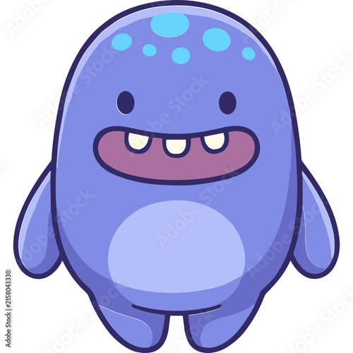 Cute and friendly purple cartoon monster character vector illustration for kids design