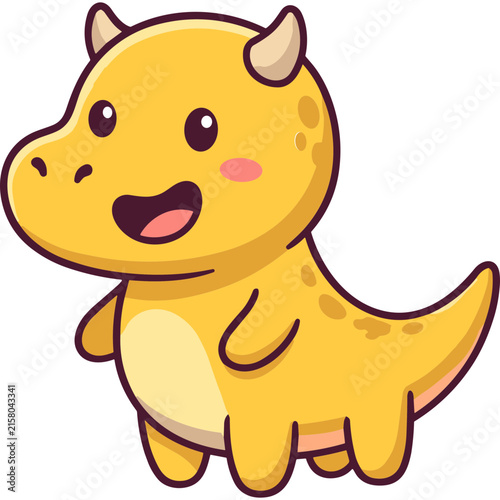 Cute Yellow Dinosaur Cartoon Character Vector Illustration Isolated on White Background