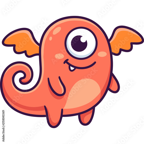 Cute Orange One-Eyed Flying Monster Character Vector Illustration for Kids and Gaming