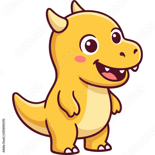 Cute little yellow dinosaur character cartoon vector illustration for kids and playful designs