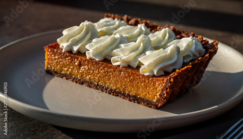 Cream and Chocolate Cake with Strawberry, Rich Icing and Delicious Dessert Slice on a Plate