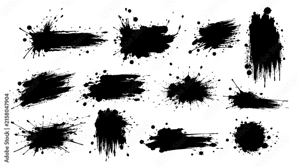 Fototapeta premium Black Ink Splatter Brush Vector Set for Grunge Design