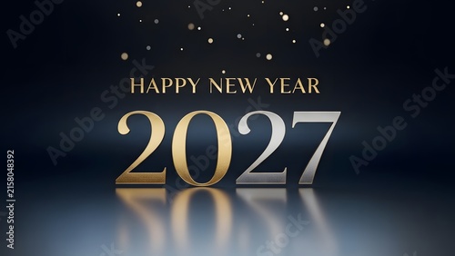 Happy New Year 2027 gold and silver typography greeting card design
