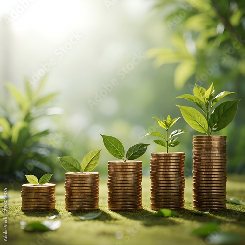 Growing Plants On Stacked Coins Representing Wealth Investment and Financial Growth Concept.