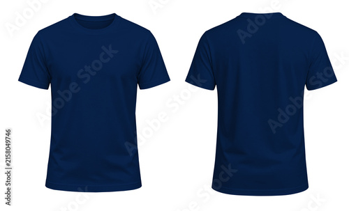Navy Blue Short Sleeve T-Shirt Front and Back on Transparent Background