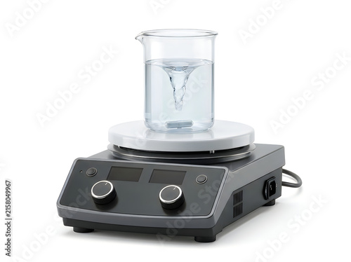 magnetic stirrer with glass beaker science equipment isolated on transparent background