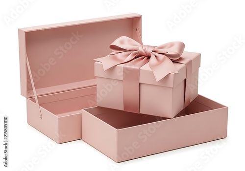 Elegant pink gift box set with decorative ribbon and open lid display