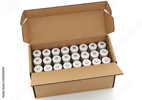Pack of rolled paper towels neatly arranged inside an open cardboard box