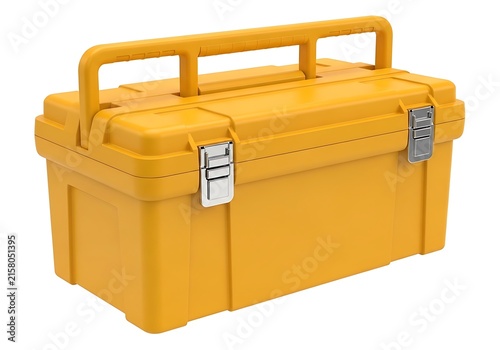 Bright yellow toolbox with sturdy handles and secure latches for storage and transport