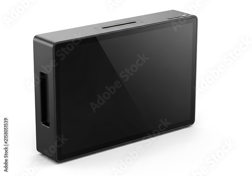 Modern black external hard drive with minimalist design and single usb port