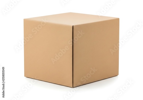 Plain cardboard box positioned against a white background