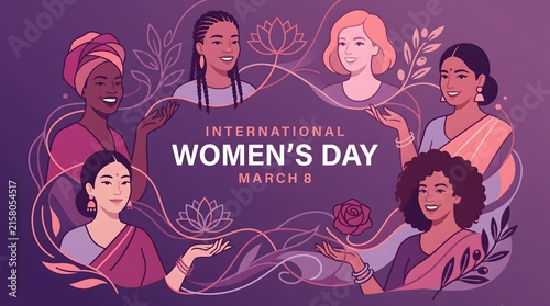 International Women's Day vector illustration with diverse women