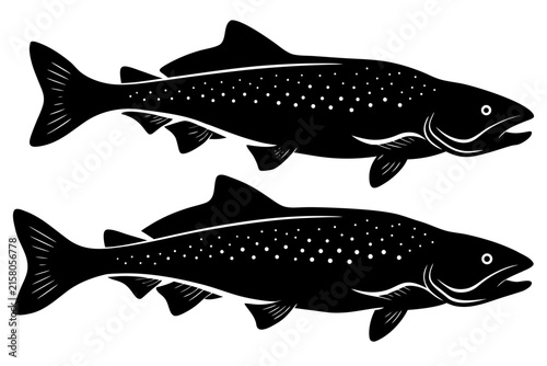 Salmon trout silhouette vector, freshwater fish vector illustration, fish icon black symbol